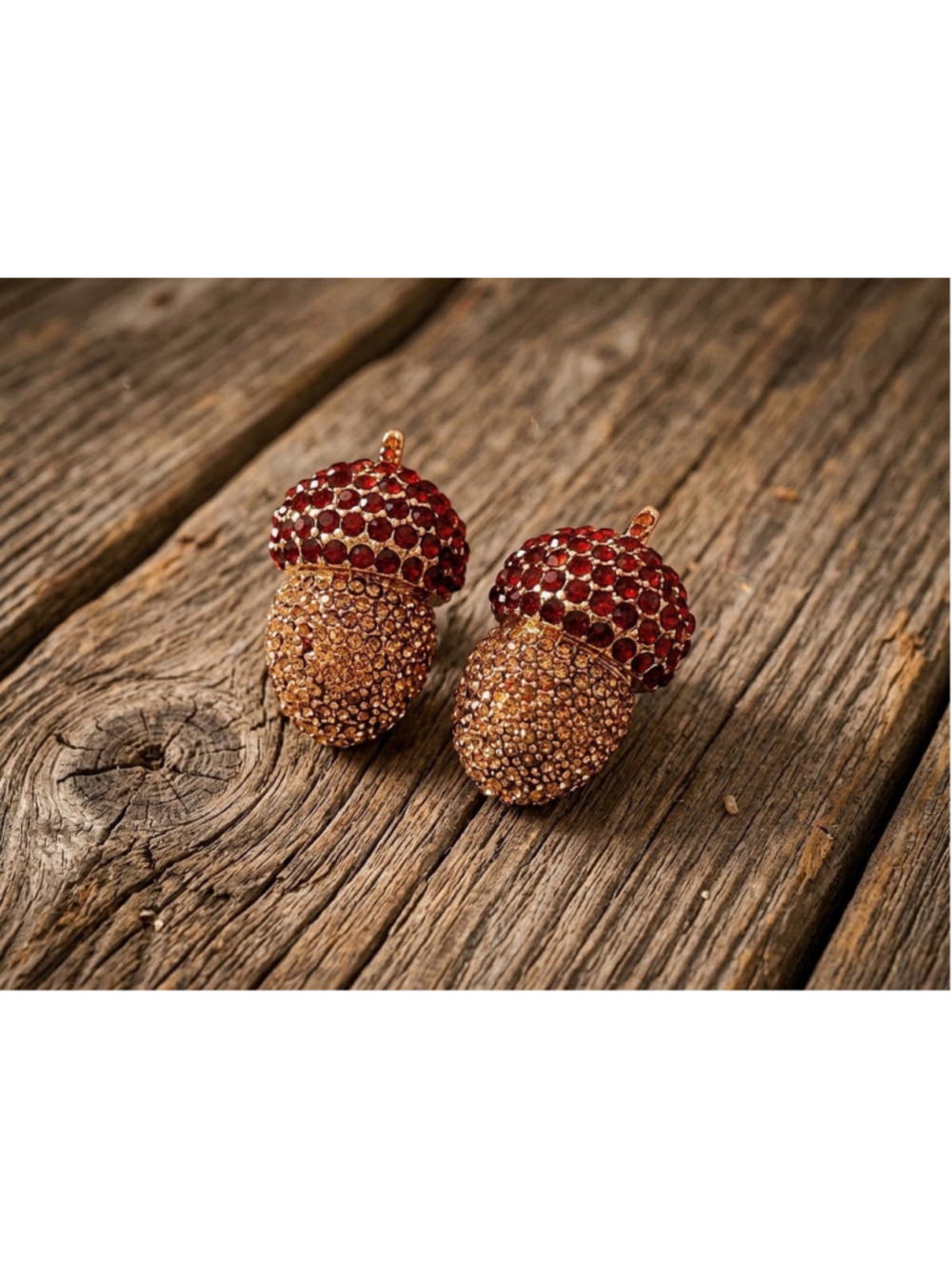 Jeweled Acorn VTG Earrings Amber Brown Antique Statement Fall Autumn Gold Boho